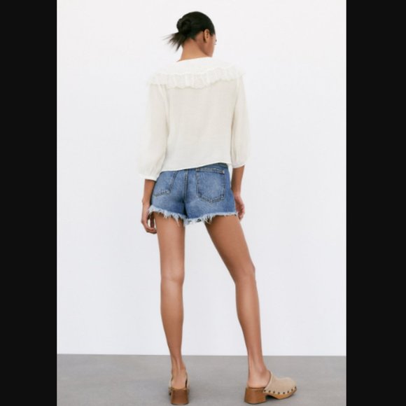 Zara Combination Lace Shirt Ecru Sz XS NWT - Picture 4 of 7